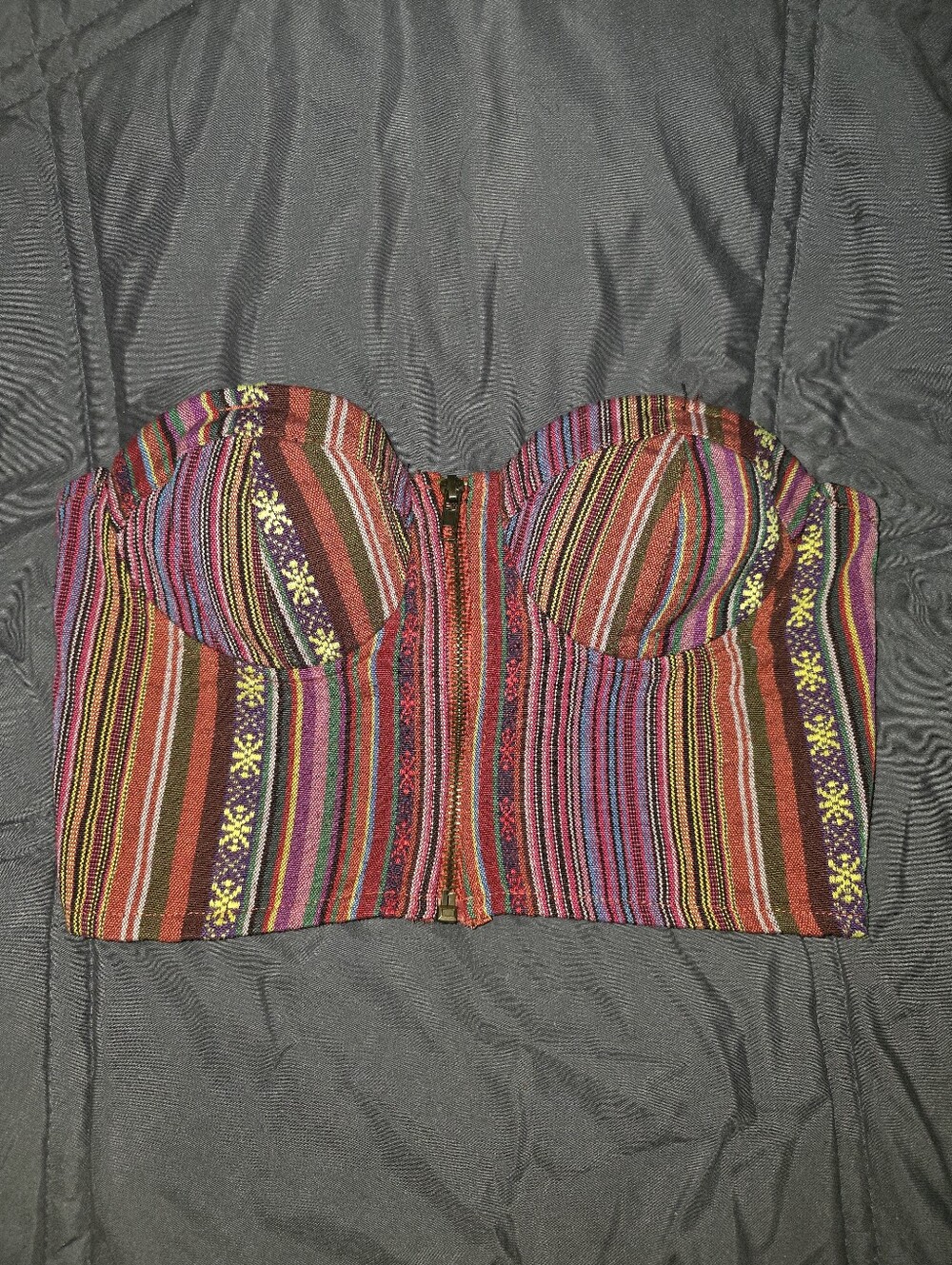 Forever 21 Multicolor Striped Zip Up Bustier Crop Top - Picture 6 of 6